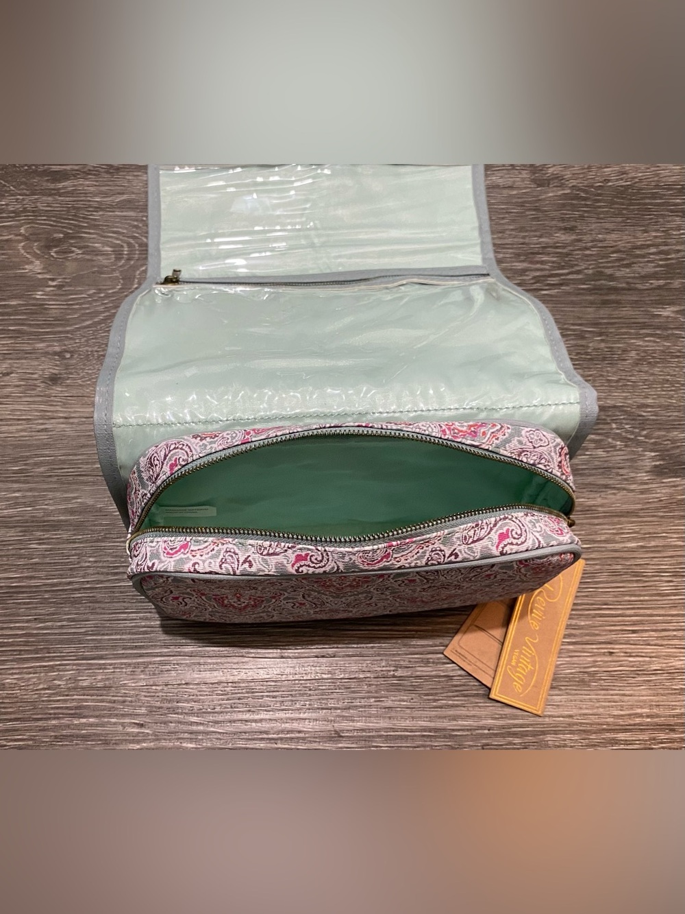 Teal & Pink Tapestry Pattern Hanging Travel Cosmetic & Toiletry Organizer - Picture 5 of 7